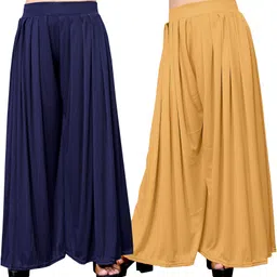 anti wrinkle designer Pack of 2 Women Flared Blue, Beige Lycra Blend Trousers-picture-21