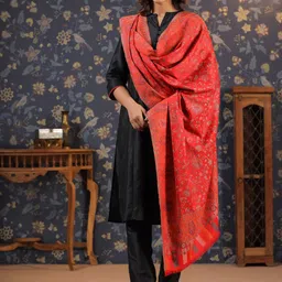 House of Pataudi Ethnic Motifs Woven Design Fringed Shawl-picture-40