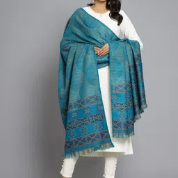 HANDICRAFT PALACE Women Turquoise Blue Woven-Design Shawl-picture-28