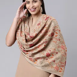 Pashmoda Women Beige & Red Aari Embroidered Shawl-image-51