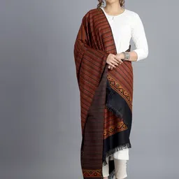 HANDICRAFT PALACE Women Black Striped Hand Woven Design Wool Shawl-picture-37