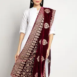 Moda Chales Ethnic Motifs Embroidered Zari Velvet Shawl-picture-35