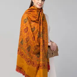 Tweedle Women Mustard Printed Woven Design Shawl image 1