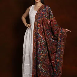 Exotic India Floral Embroidered Pashmina Pure Wool Shawl-image-7