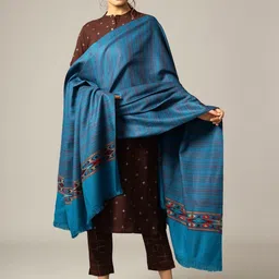 HANDICRAFT PALACE Women Turquoise Blue Striped Woven Shawl-image-40