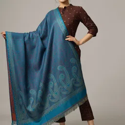 HANDICRAFT PALACE Women Turquoise Blue  Woven Design Shawl-picture-42