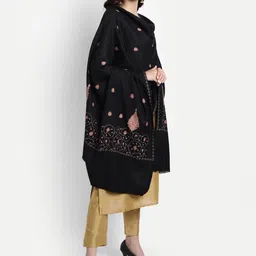Zamour Women Black Embroidered Woolen Shawl image 4