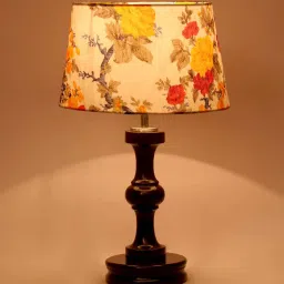 Triune Multicolour Fabric Shade Night Lamp With Wood Base By BrightDaisy image 4