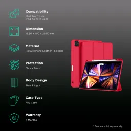 vaku luxos Vaku Stallion Trifold Polyurethane Leather, Silicone Flip Cover for Apple iPad Pro 11 Inch, iPad Air (4th Gen) (Wireless Charging Support, Red) image 2