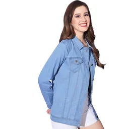 Women's Oversized Denim Jacket, Light Blue, Button Front, Long Sleeve image 4