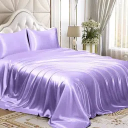 coolbeds Purple Solid 400 TC Satin Queen Fitted Bedsheet with 2 Satin Pillow covers-picture-11