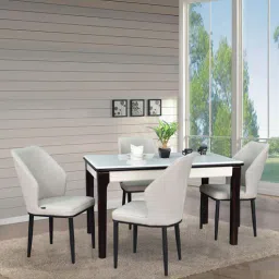 royaloak Enigma Marble 4 Seater Dining Set in White & Black Colour-picture-17