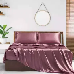coolbeds Rose Gold Solid 400 TC Satin Queen Fitted Bedsheet with 2 Satin Pillow covers image 2
