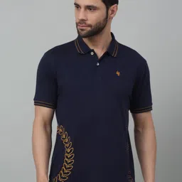 cantabil Men Printed Polo Neck Polycotton Navy Blue T-Shirt-picture-13