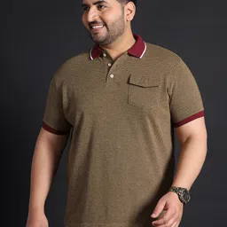 bigbanana Men Striped Polo Neck Pure Cotton Gold T-Shirt-picture-16