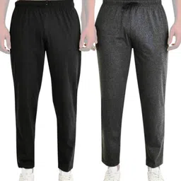 Pack of 2 Men Solid Black, Grey Track Pants-image-16