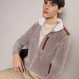 campus sutra Men Self Design High Neck Brown Sweater-picture-11