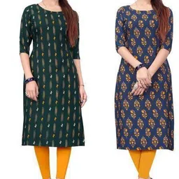 ak fashion mall Pack of 2 Women Colorblock Crepe A-line Kurta-picture-40