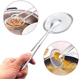 shyames enterprise Multi-Functional 2 in 1 Fry Tool Filter Spoon Snack Strainer with Clip Kitchen Tool Set image 3