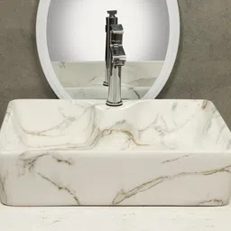 hisre Ceramic Table Top Vessel Sink Wash Basin Oval Shape Over Counter Wash Basin For Bathrooms & Living Room 19 X 14 X 5 Inch (1103) Table Top Basin-picture-11