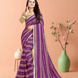 jayu Digital Print, Embroidered, Printed, Striped Bollywood Georgette Saree image 4