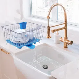 yumun Dish Drainer Kitchen Rack Dish Drainer Basket with WATER DRAIN TRAY Spoon Holder Steel-picture-43