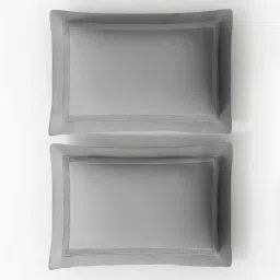 platina india Grey Solid Grey With Geometric Embroidery 700 Tc Cotton King Sized Double Bedsheet With 2 Pillow Covers image 3