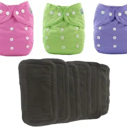 aldeco ( Pack of 3 Cloth Diaper with 6 Black pad ) - Baby Pocket Diaper with Wet-free Insert Black Pad / Washable Cloth Diaper / Reusable Nappy for Kids (0-24 months) (Multicolor)-picture-26