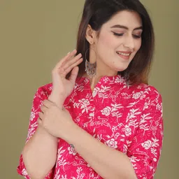 shree ganesh fashion Casual Roll Up Sleeves Printed Women Pink Top image 5