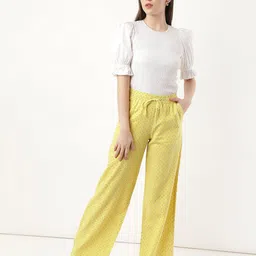 marks & spencer Women Relaxed Yellow Linen Blend Trousers-picture-12
