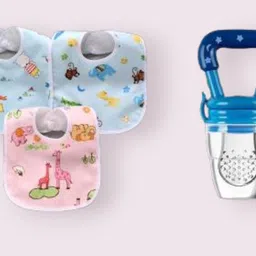 saraswati kart Baby Fruit Nibbler, 3 Pcs Bibs Water proof feeding Silicone (PAck of 4) - Silicone-picture-18