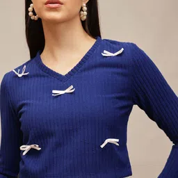 street9 Casual Regular Sleeves Solid Women Blue Top image 2
