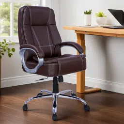 mintwud from pepperfry Kairy High Back Leatherette Executive Chair in Brown Colour-picture-5