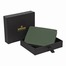 wrogn Men Green, Yellow Genuine Leather RFID Wallet image 2