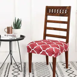 b7 creations Red Printed Polyester Blend 16x20 Inches Chair Covers (Set of 4) image 1