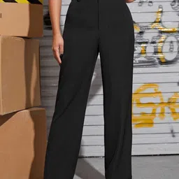 clowall Women Regular Fit Black Viscose Rayon Trousers image 1