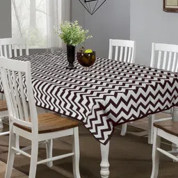 Kuber Industries Brown & White Printed 6 Seater Cotton Table Cover image 1