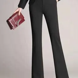 broadstar Women Flared Black Lycra Blend Trousers-picture-13