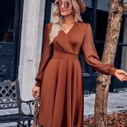 StyleCast V-Neck Cuffed Sleeves Wrap Dress-image-51