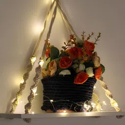 VAH Kya Bat Hai !! Wood Knotting Wall Hanging Shelf with Jute Rope & LED Lights image 4