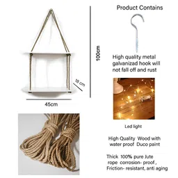 VAH Kya Bat Hai !! White & Brown Wooden 2 Layers Wall Hanging Shelves With LED Light image 4