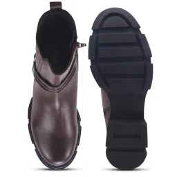 SHUZ TOUCH Brown Combat Boots with Chunky Sole and Harness Detail image 4