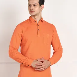 ethnix by raymond Men Solid Pure Cotton Straight Kurta-picture-11