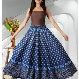 Women Printed Regular Blue Skirt-image-60
