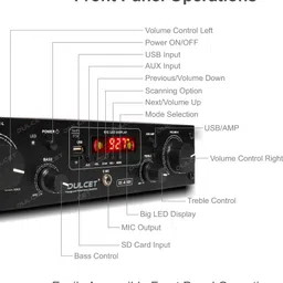 dulcet DC-A50X 2 Channel High Power Stereo Amplifier with Big LED Display/Bluetooth/MIC Input/USB/SD Card Slot/FM Radio/AUX Input/Remote Control & Built-in Equalizer with Bass, Treble & Balance Control 160 W AV Power Amplifier image 4