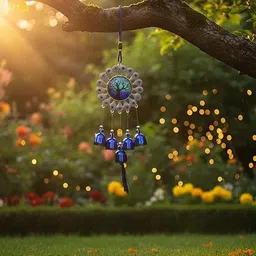 evileye Evil Eye Wind Chime Wall Hanging Nazar Battu Good Luck Showpiece for Home&Office Brass Windchime-picture-34