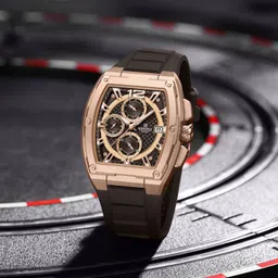 Rosegold and Brown chronograph dial with soft stylish silicon strap Analog Watch - For Men NF8050 NF8050 Barrel-Shaped Case Waterproof-image-6