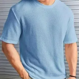 sr fashion Pack of 2 Men Self Design Round Neck Cotton Blend Light Blue, Orange T-Shirt image 2