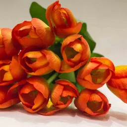 casacraft from pepperfry Orange Polyester Fabric Artificial Tulip Flower Bunch image 5
