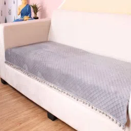 Grey Solid Velvet 2 Seater Quilted Sofa Cover (Protector) with Pompom-image-81